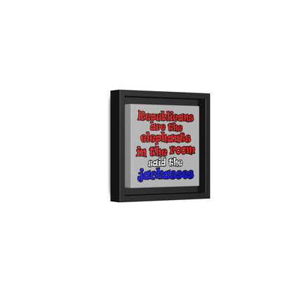 donkeys and elephants - framed canvas art (light grey)