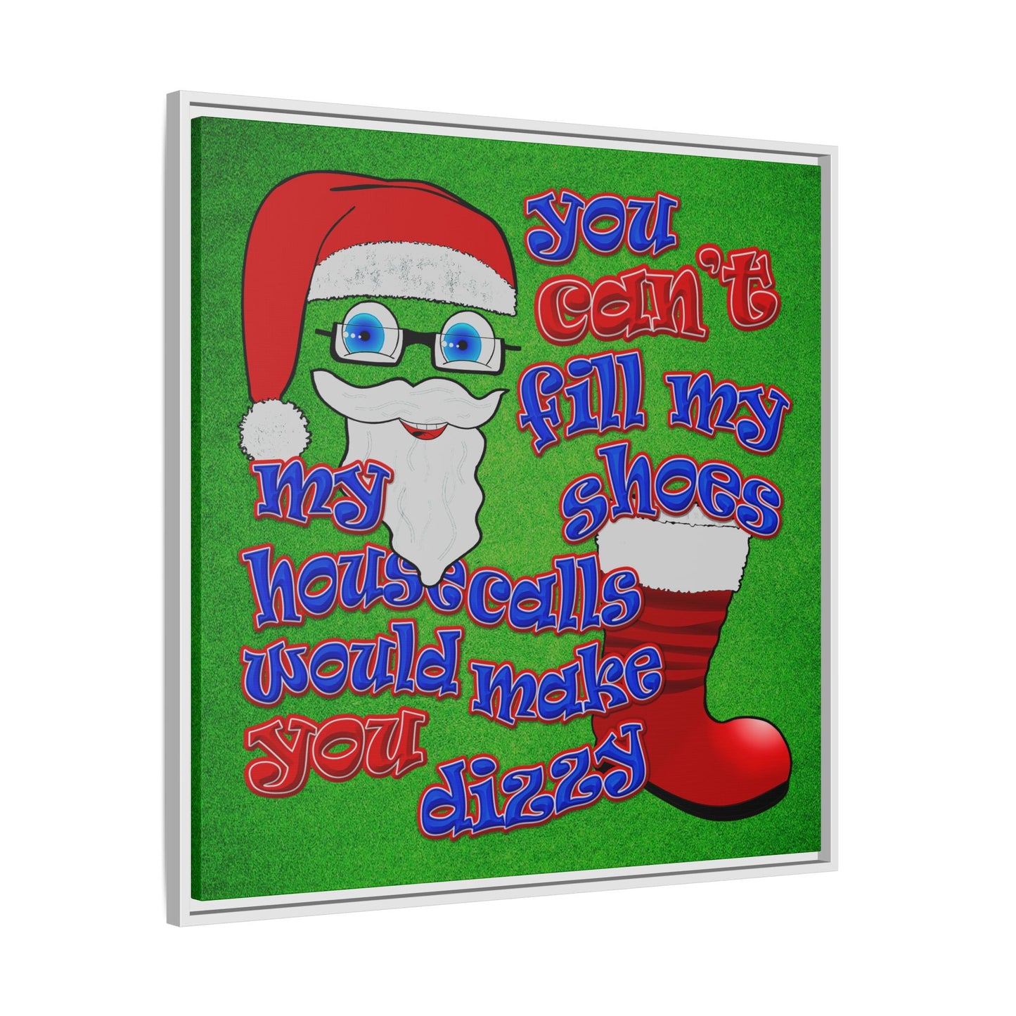 santa's shoes - framed canvas art (green turf)