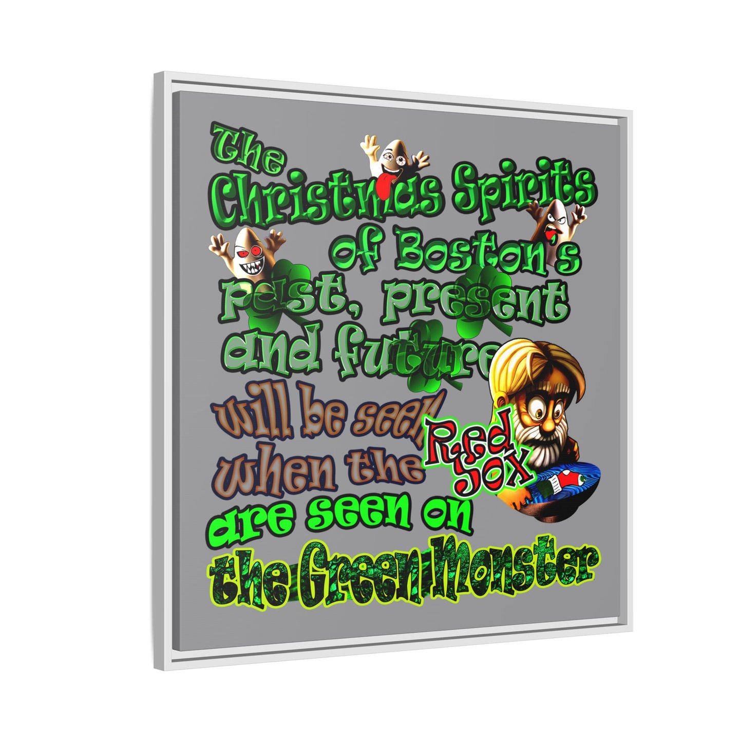 christmas spirits of boston - framed canvas art (grey)