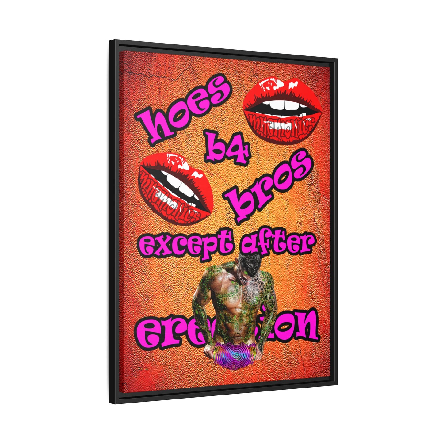 hoes b4 bros - framed canvas art (burnt orange)