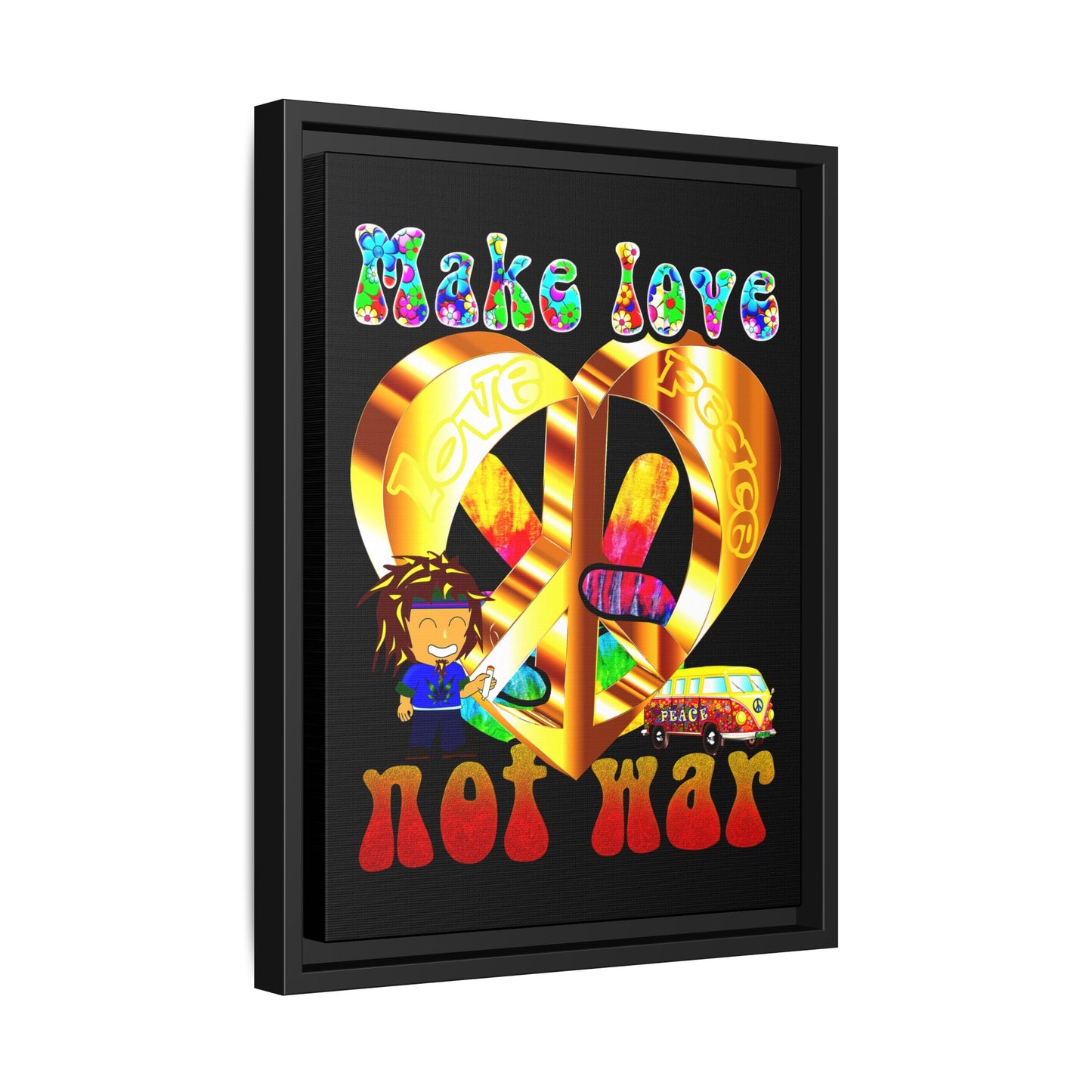 love peace - framed canvas art (black)