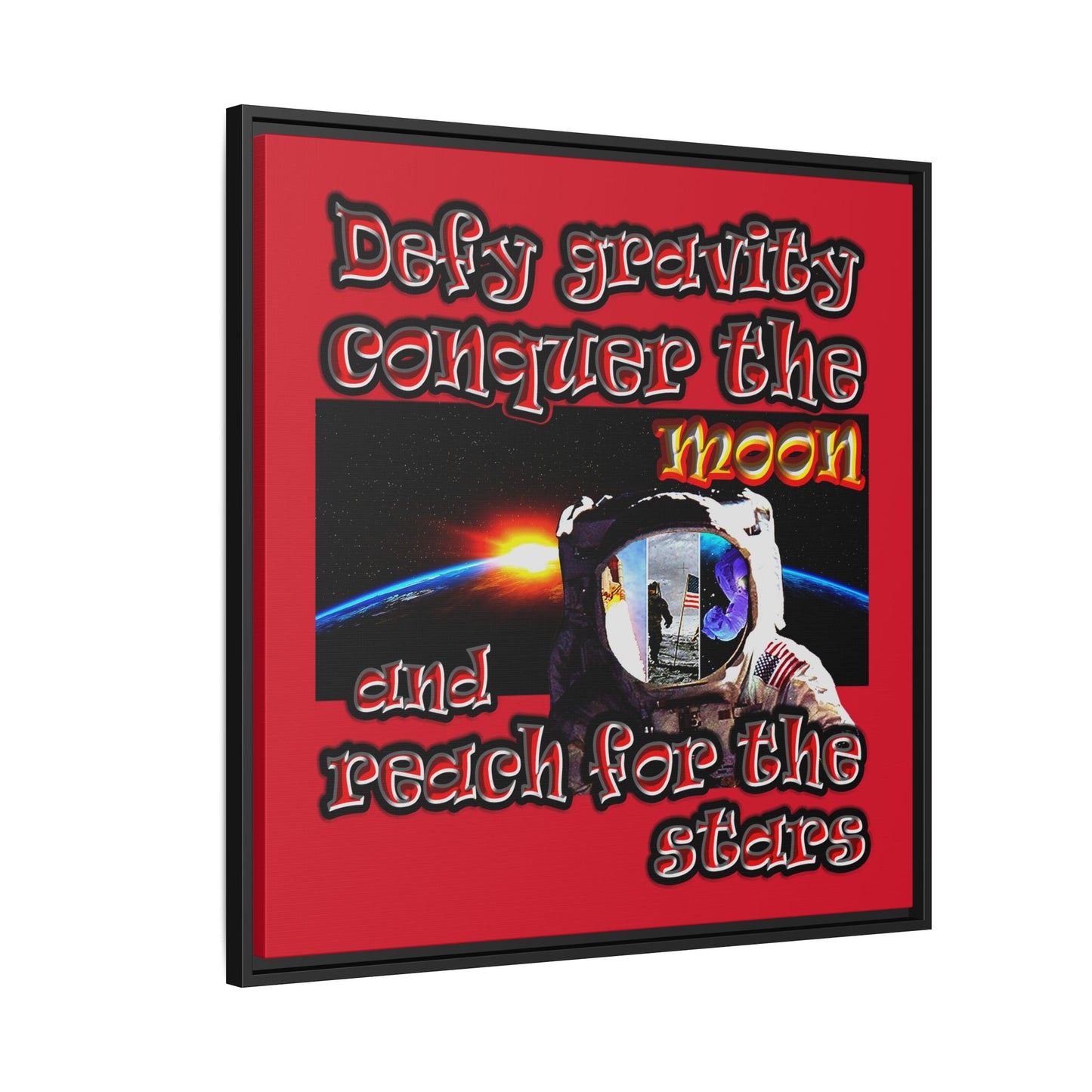 defy conquer reach - framed canvas art (dark red)