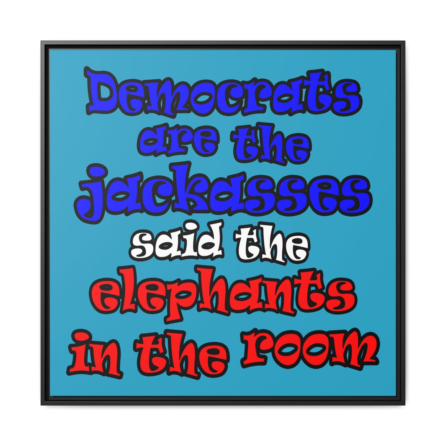 donkeys and elephants - framed canvas art (turquoise)
