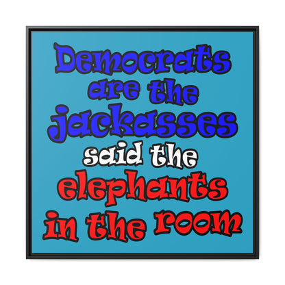 donkeys and elephants - framed canvas art (turquoise)