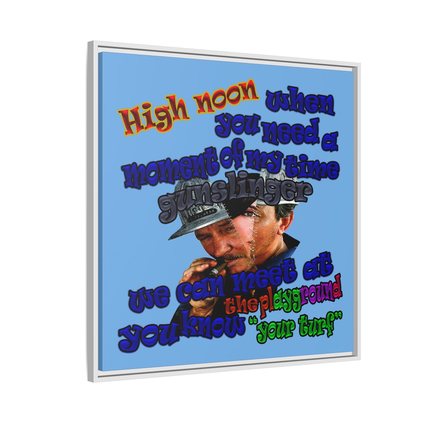 high noon - framed canvas art (light blue)