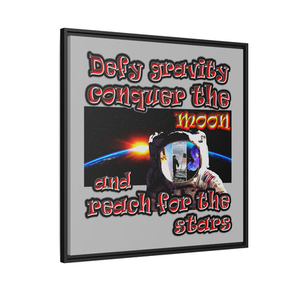 defy conquer reach - framed canvas art (light grey)