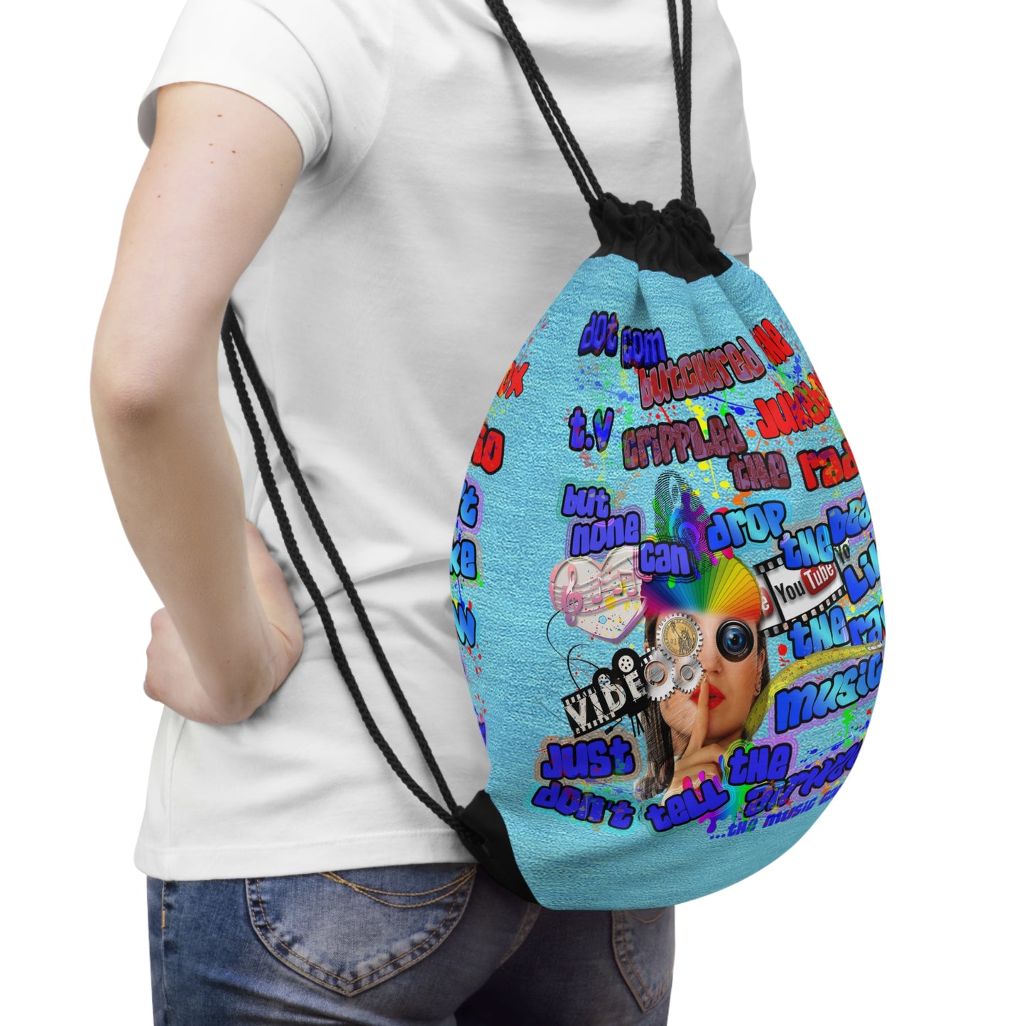 drop the beat - Drawstring Bag (faded blue)