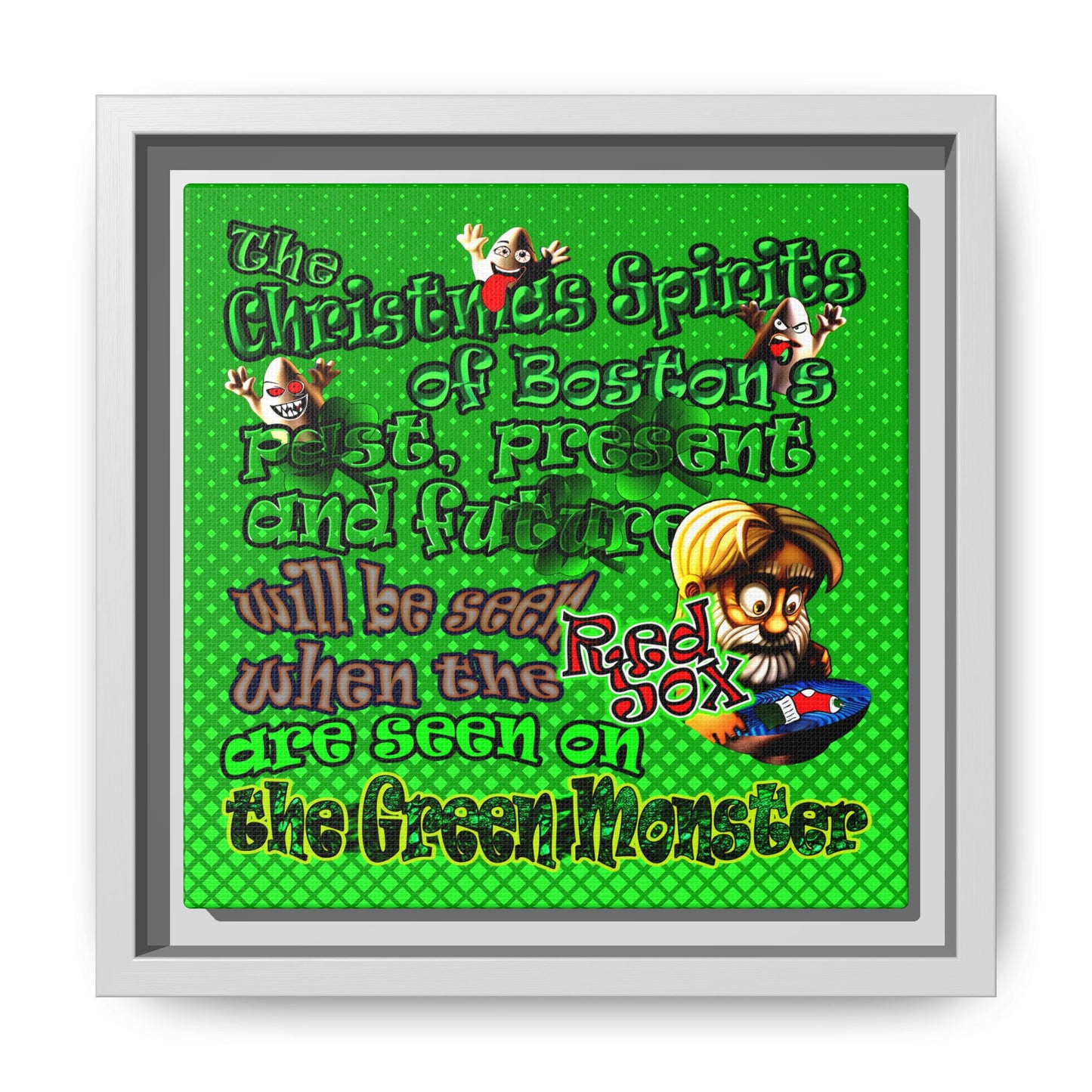 christmas spirits of boston - framed canvas art (logo green)