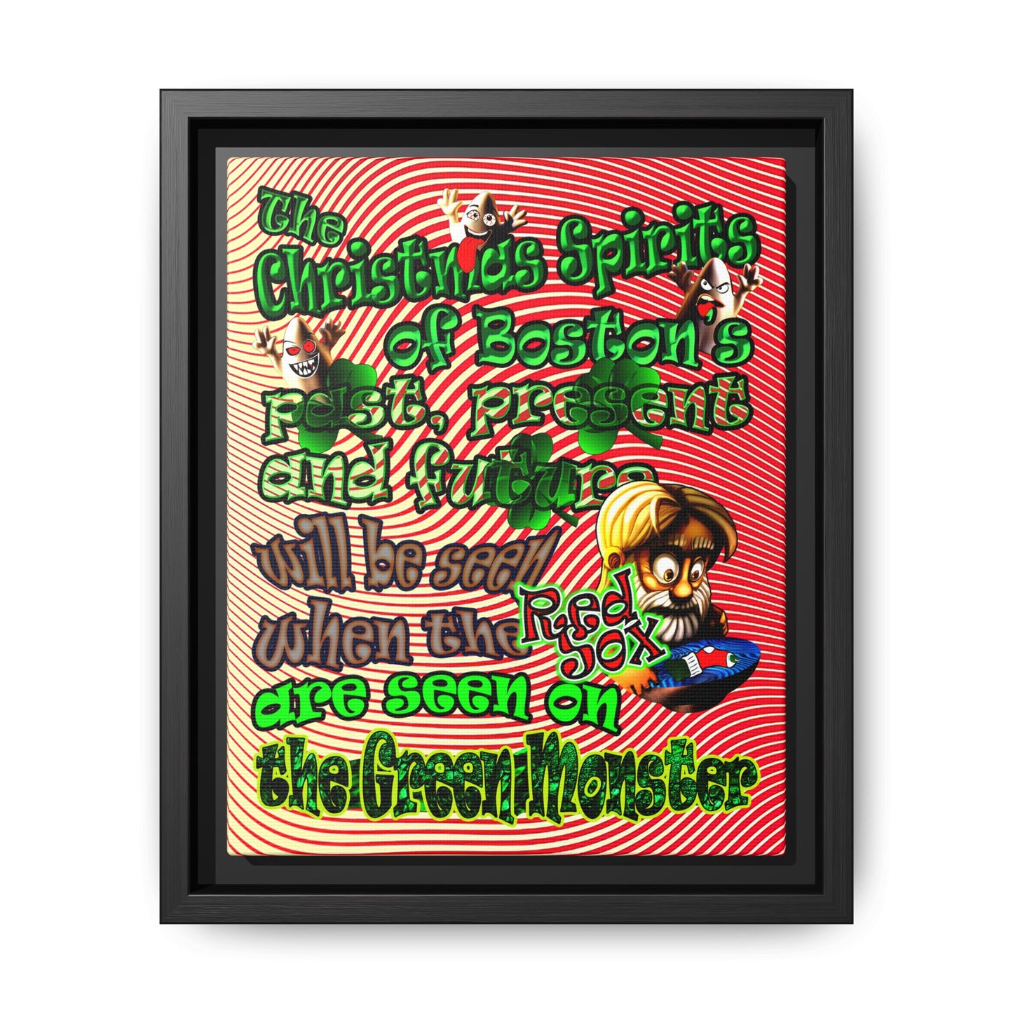 christmas spirits of boston - framed canvas art (yellow-orange wave)