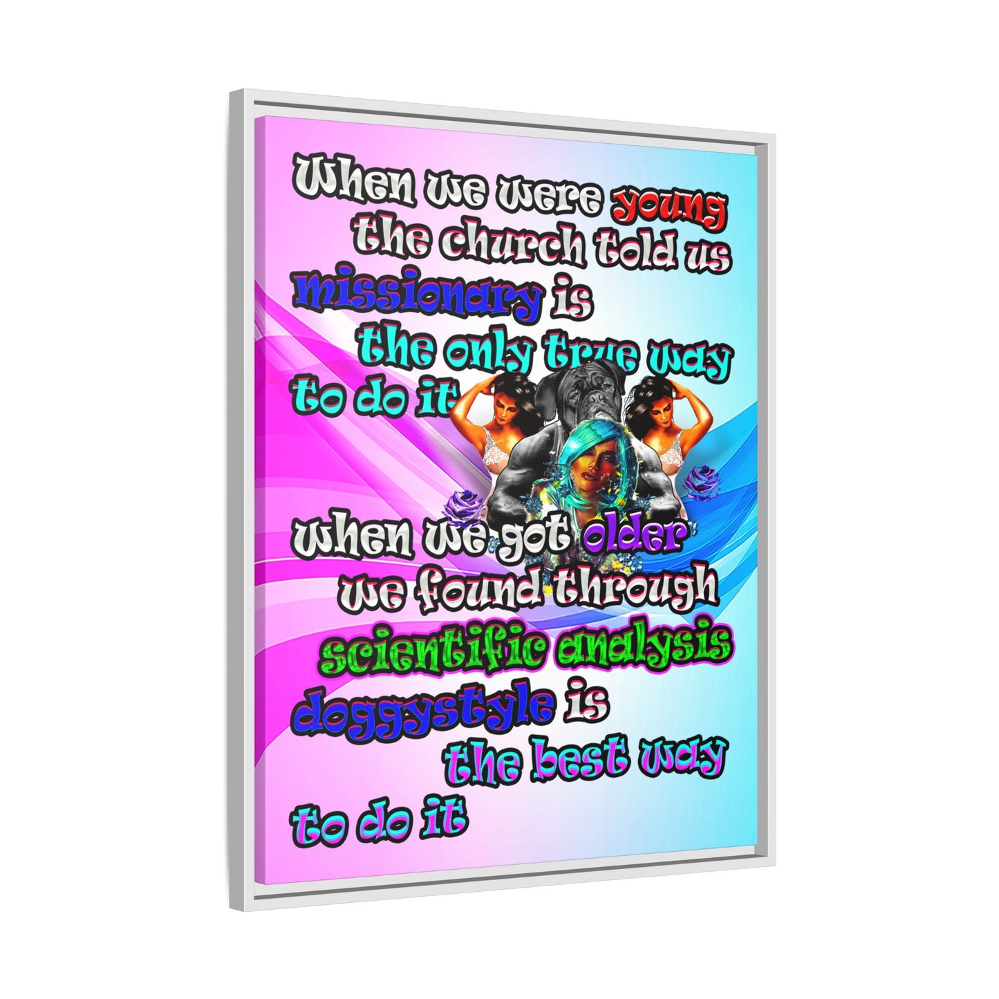 doggystyle - framed canvas art (light blue-pink wave)