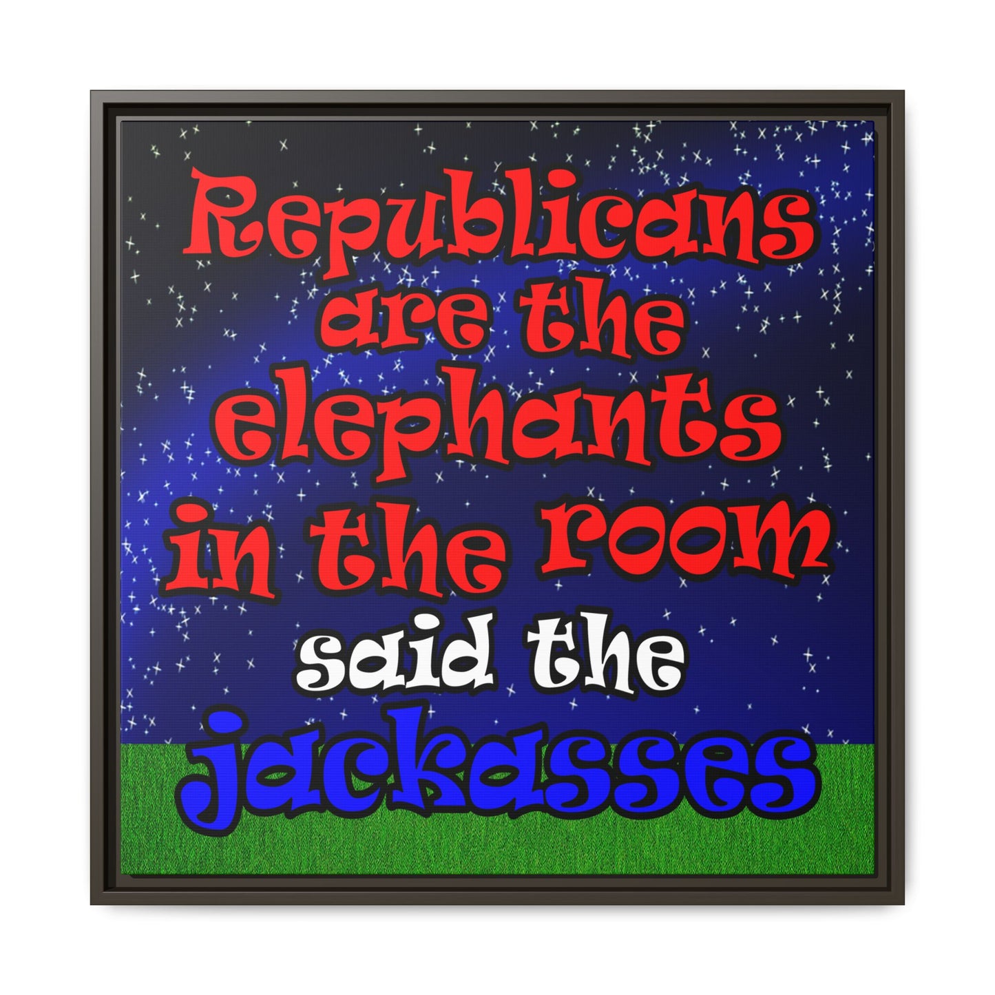 donkeys and elephants - framed canvas art ('snoops' background)