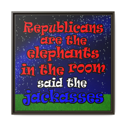 donkeys and elephants - framed canvas art ('snoops' background)