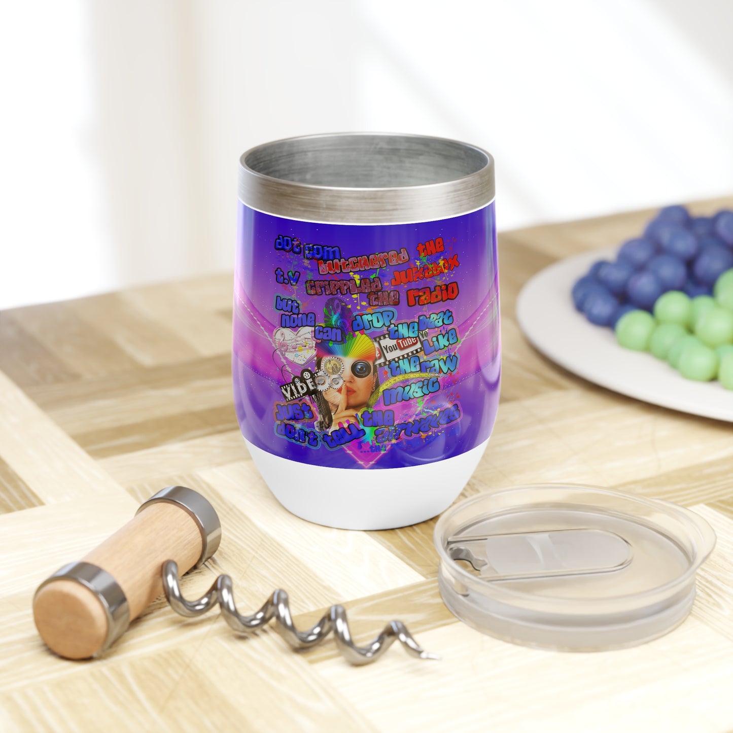 drop the beat - Chill Wine Tumbler  (purple-pink wave)