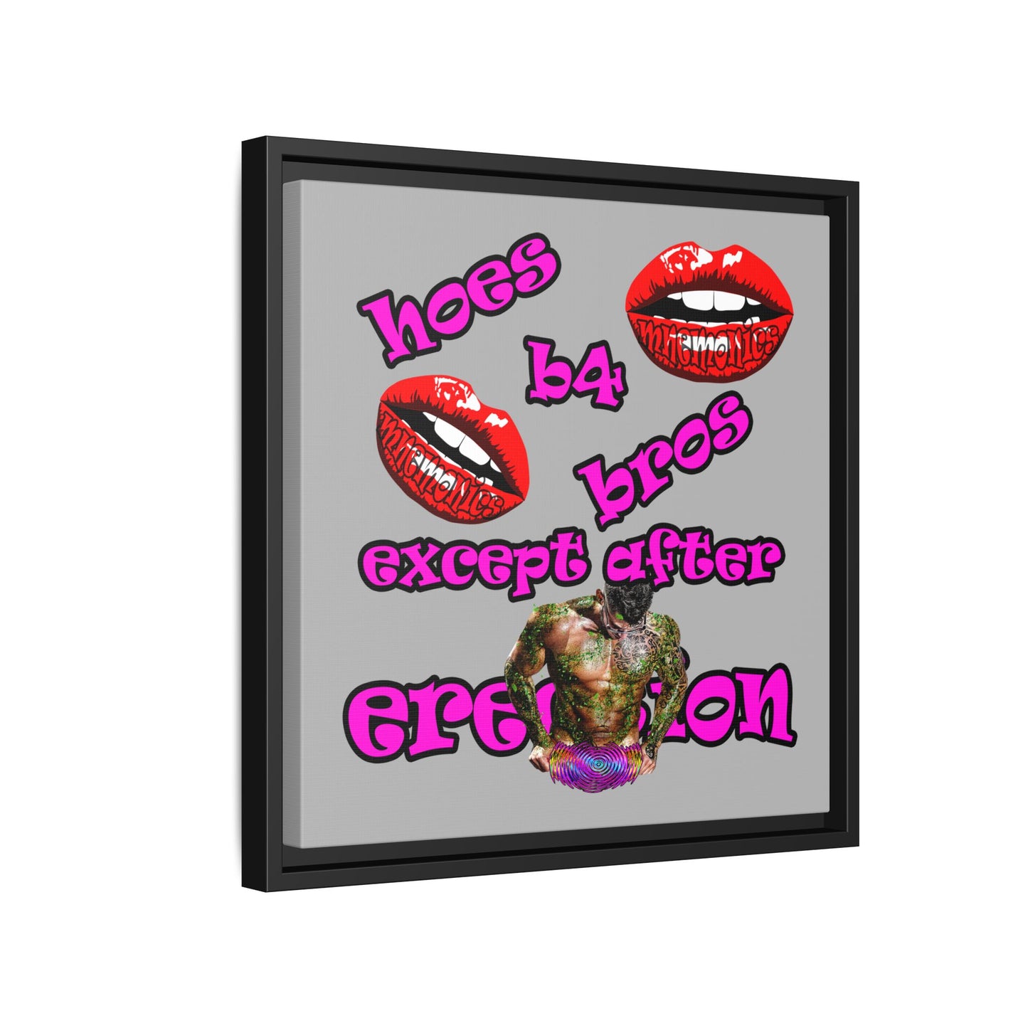 hoes b4 bros - framed canvas art (light grey)