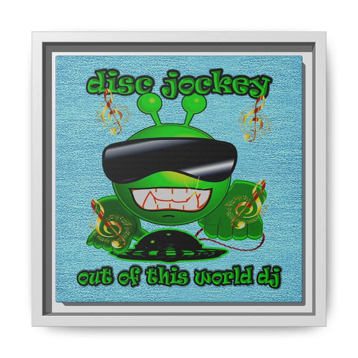 disc jockey - framed canvas art (faded blue)