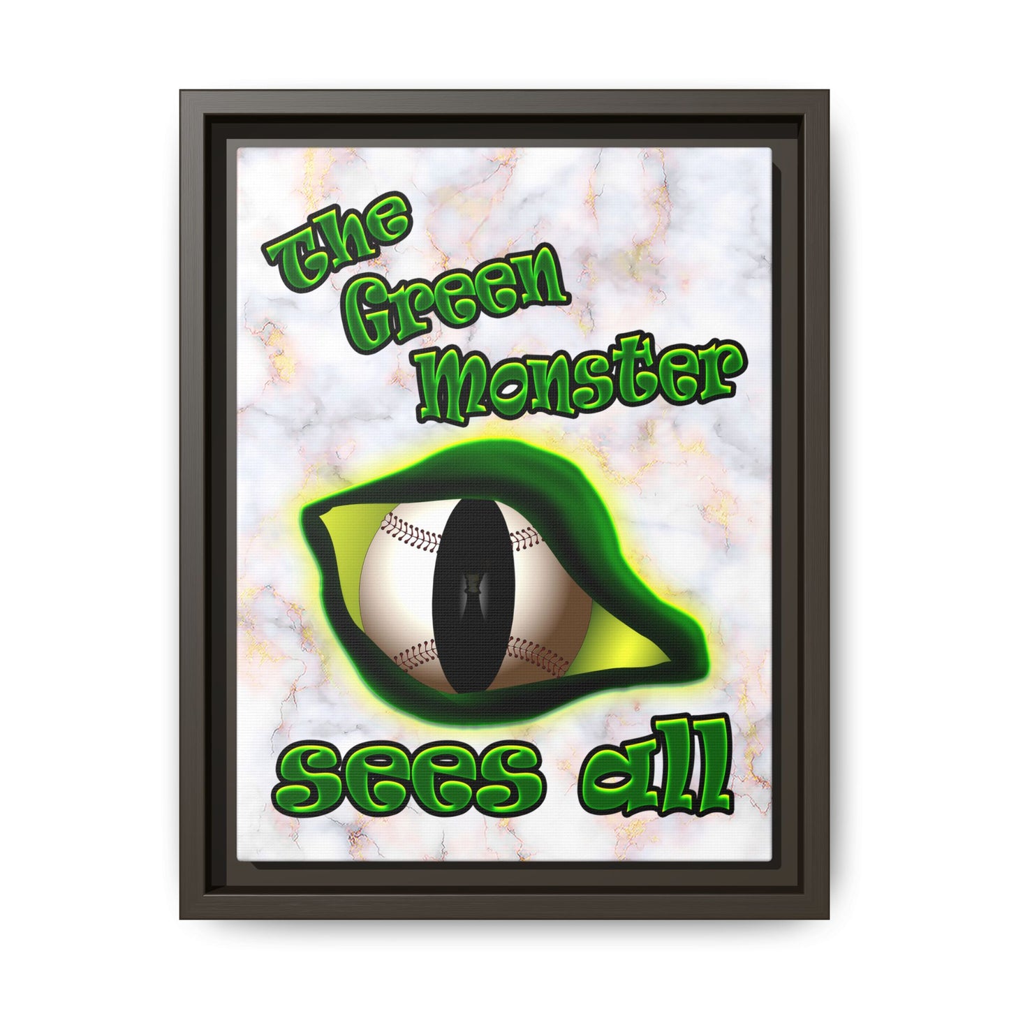 green monster - framed canvas art (white marble)
