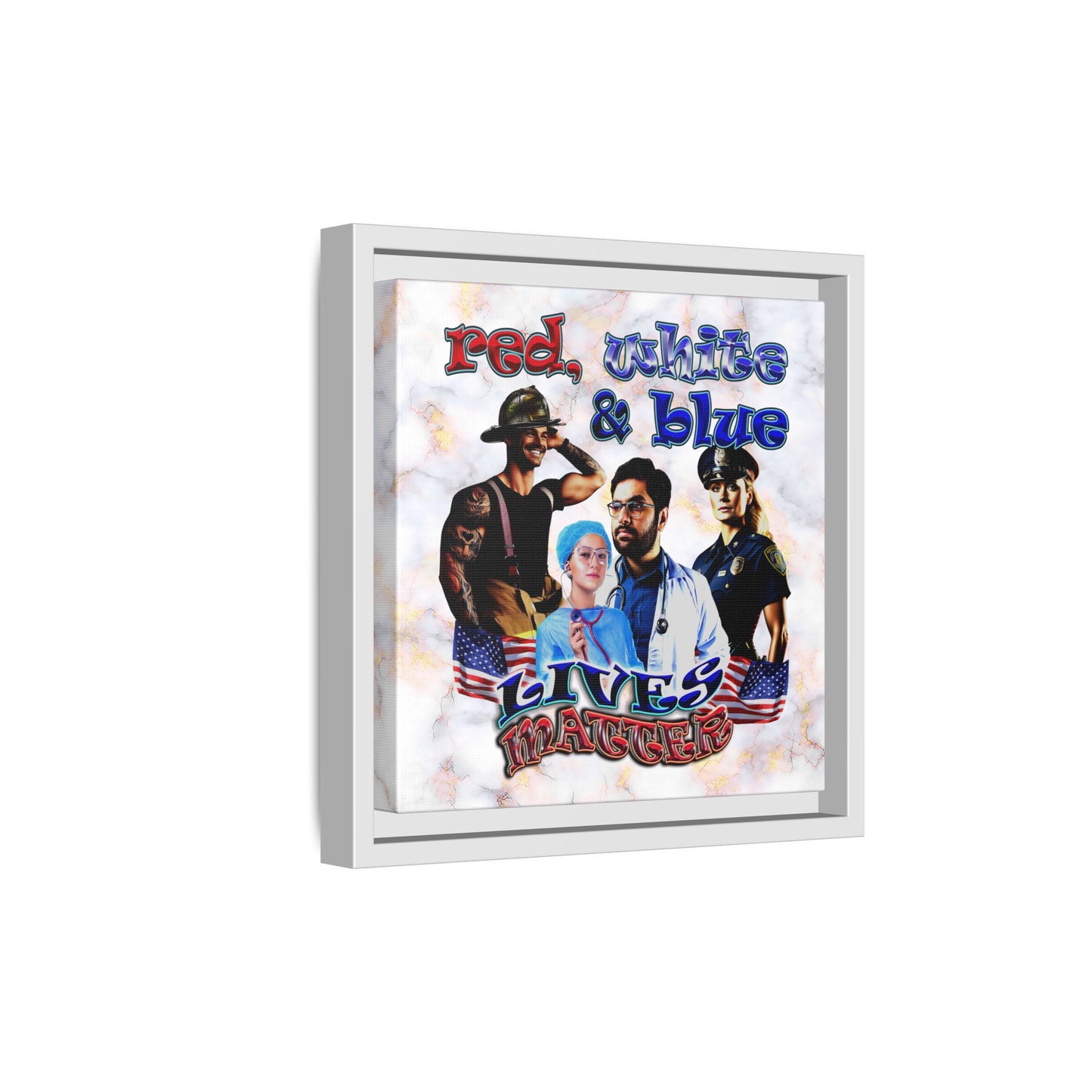 rw&b lives matter - framed canvas art (white marble)