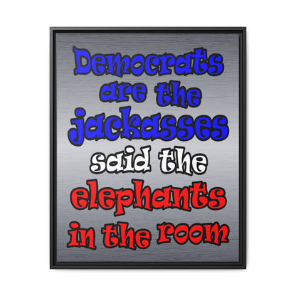donkeys and elephants - framed canvas art (brushed nickel)