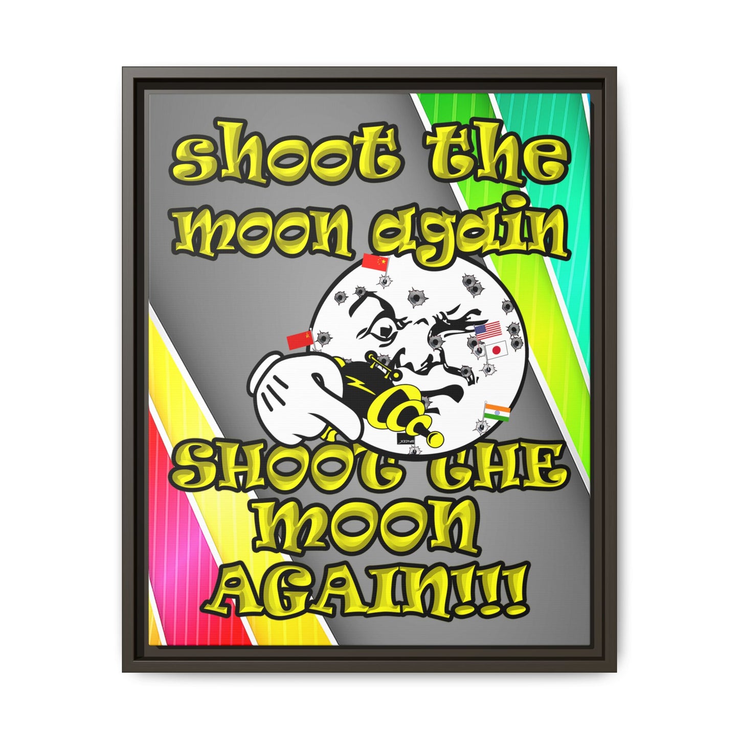 shoot the moon again - framed canvas art (rainbow split)