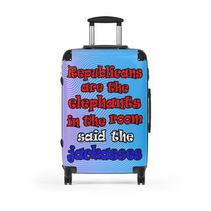 donkeys and elephants - Suitcase (light blue-purple wave)