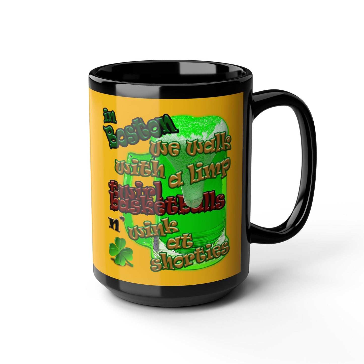 celtics logo - Black Mug (yellow)