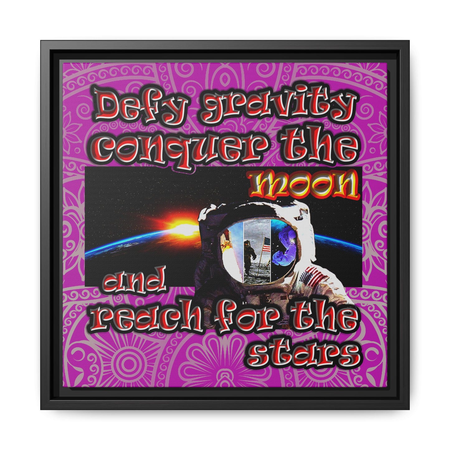 defy conquer reach - framed canvas art (pink swirl)
