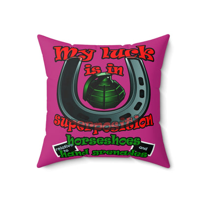 my luck - Faux Suede Square Pillow - (pink)