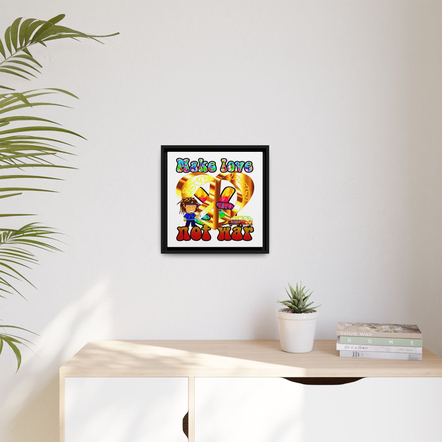 love peace - framed canvas art (white)