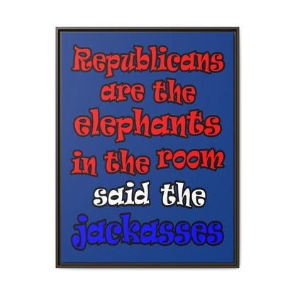 donkeys and elephants - framed canvas art (dark blue)