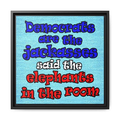 donkeys and elephants - framed canvas art (faded blue)