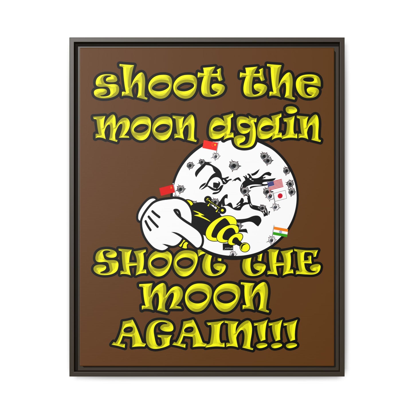 shoot the moon again - framed canvas art (brown)