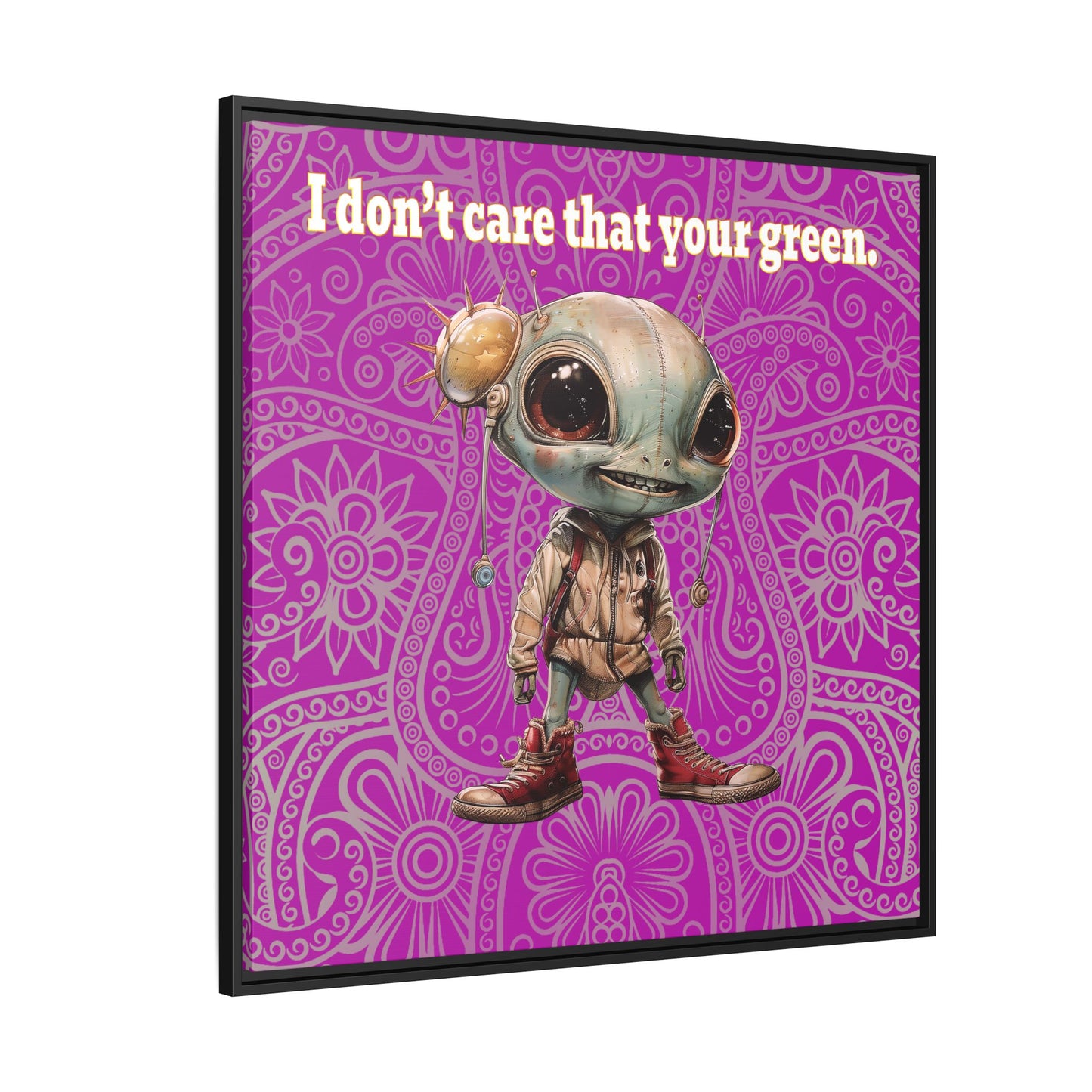 I don't care that your green - framed canvas art (pink swirl)