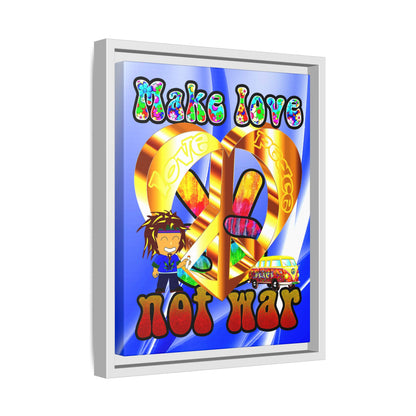 love peace - framed canvas art (blue-white wave)