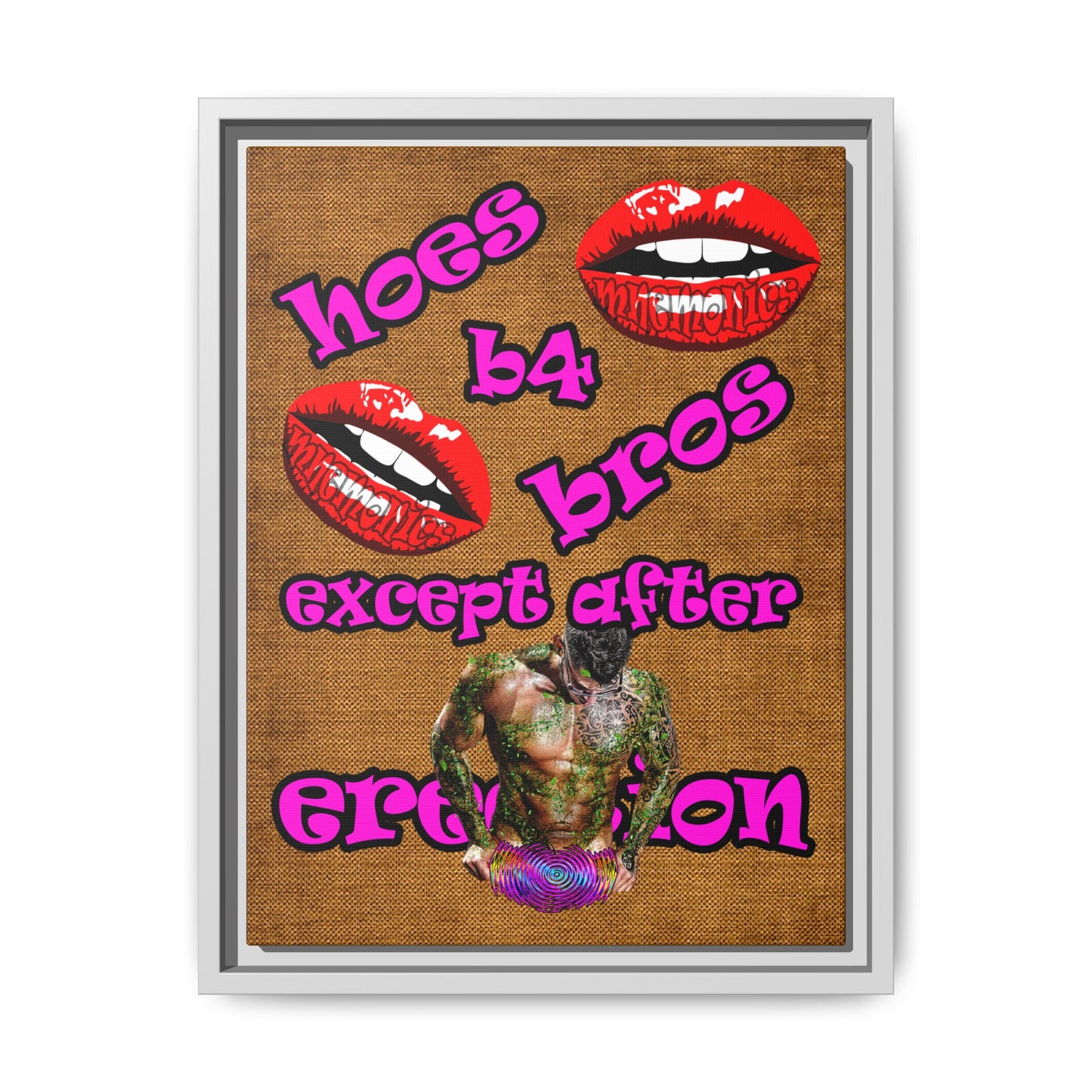 hoes b4 bros - framed canvas art (brown papyrus)