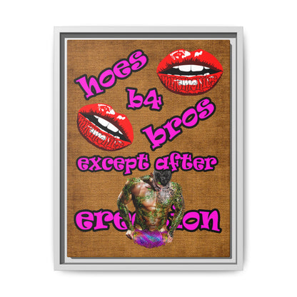 hoes b4 bros - framed canvas art (brown papyrus)