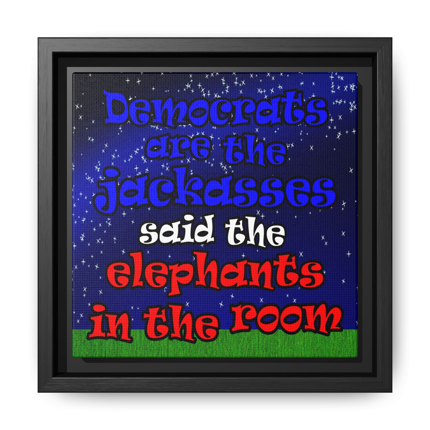 donkeys and elephants - framed canvas art ('snoops' background)