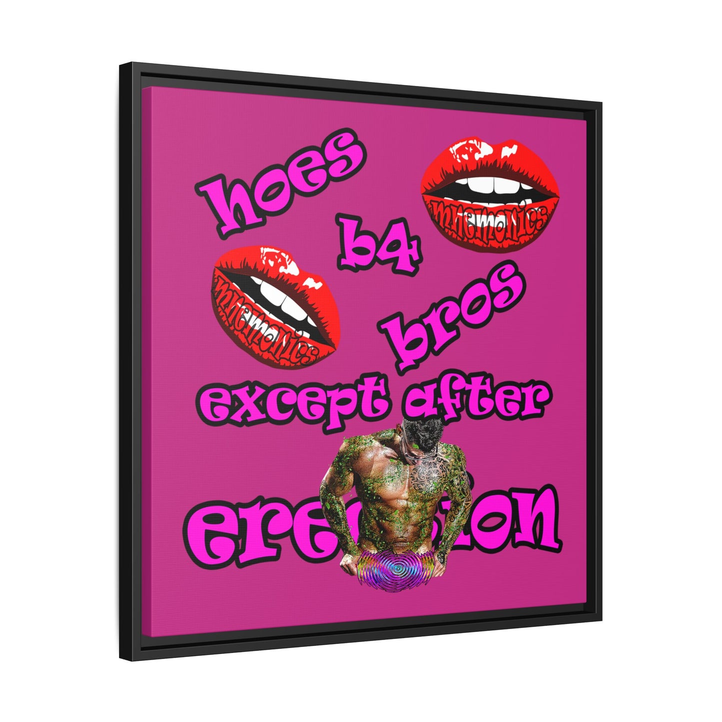 hoes b4 bros - framed canvas art (pink)