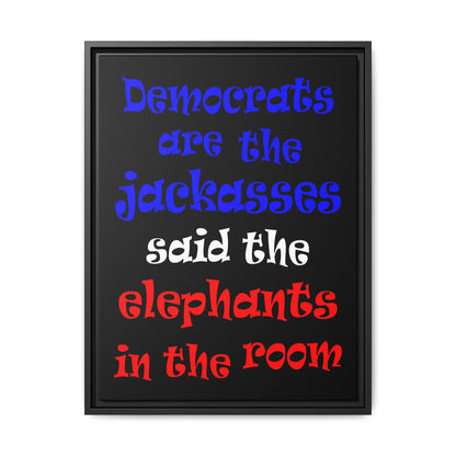 donkeys and elephants - framed canvas art (black)