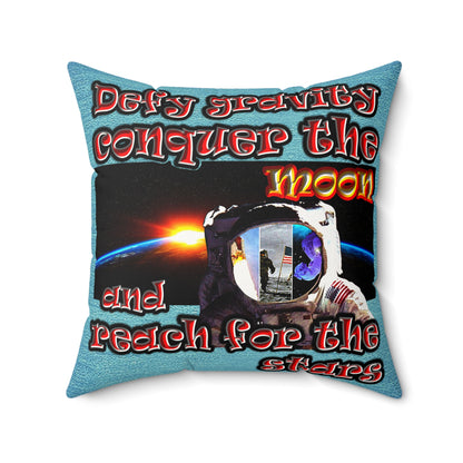 defy conquer reach - Faux Suede Square Pillow - (faded blue)