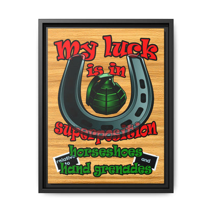 my luck - framed canvas art (butterscotch wood finish)