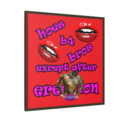 hoes b4 bros - framed canvas art (red)