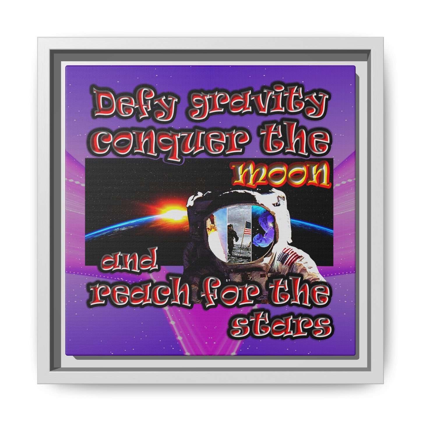 defy conquer reach - framed canvas art (purple-pink wave)