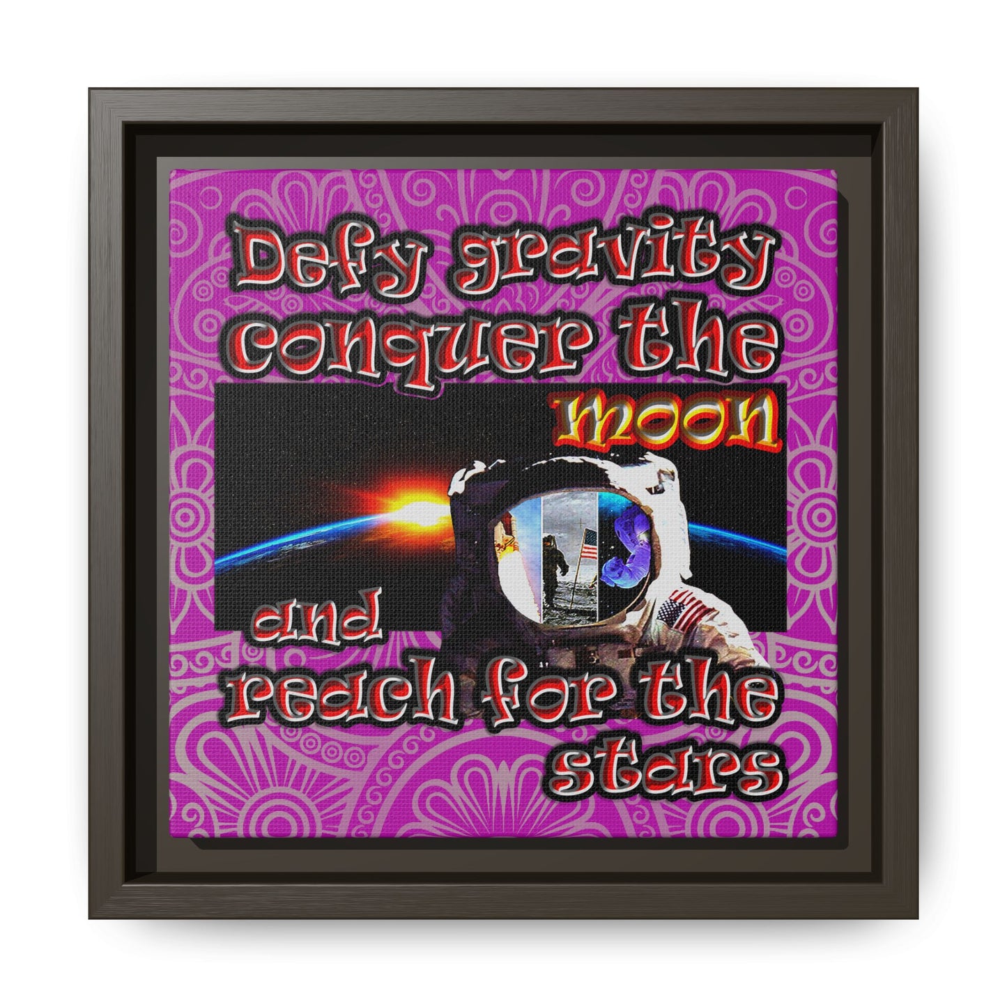defy conquer reach - framed canvas art (pink swirl)