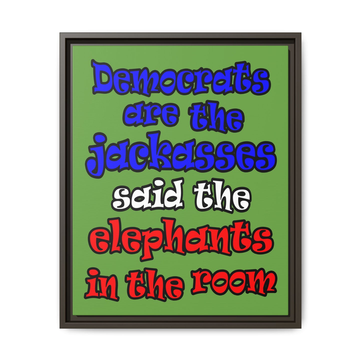 donkeys and elephants - framed canvas art (green)