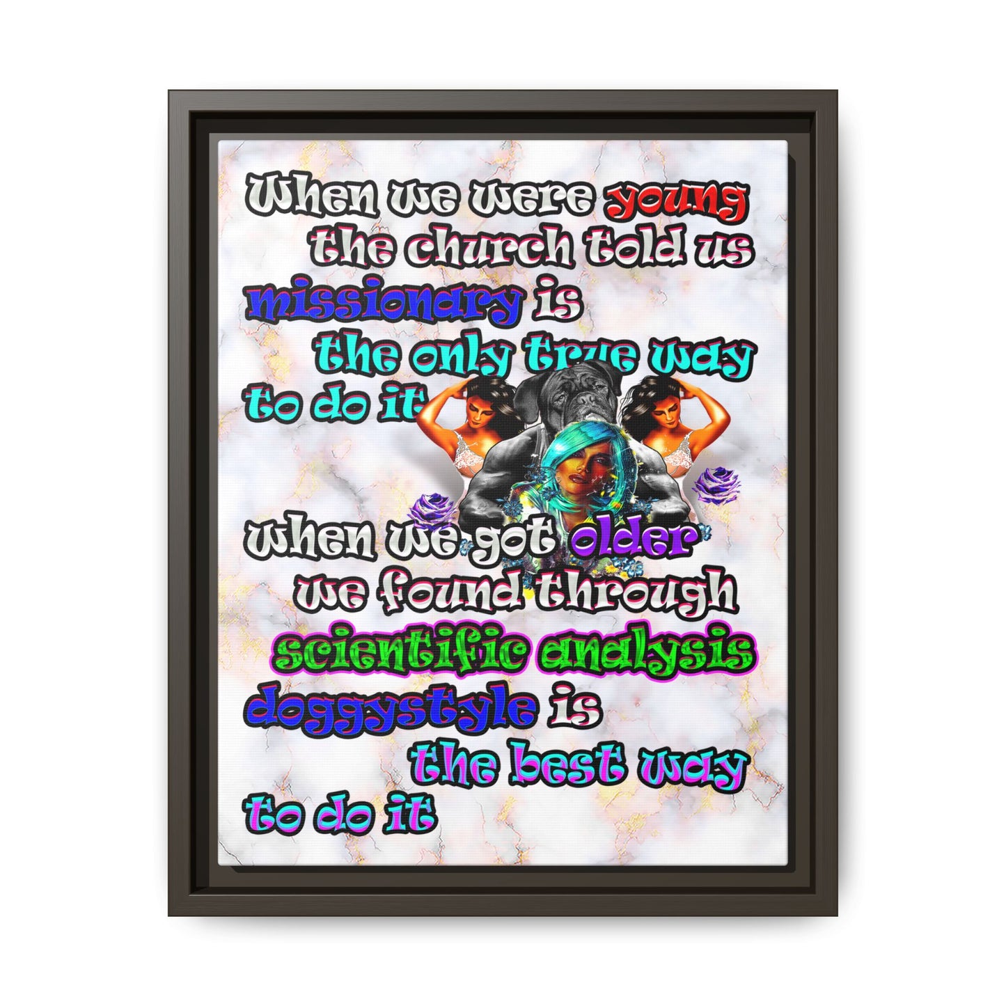 doggystyle - framed canvas art (white marble)
