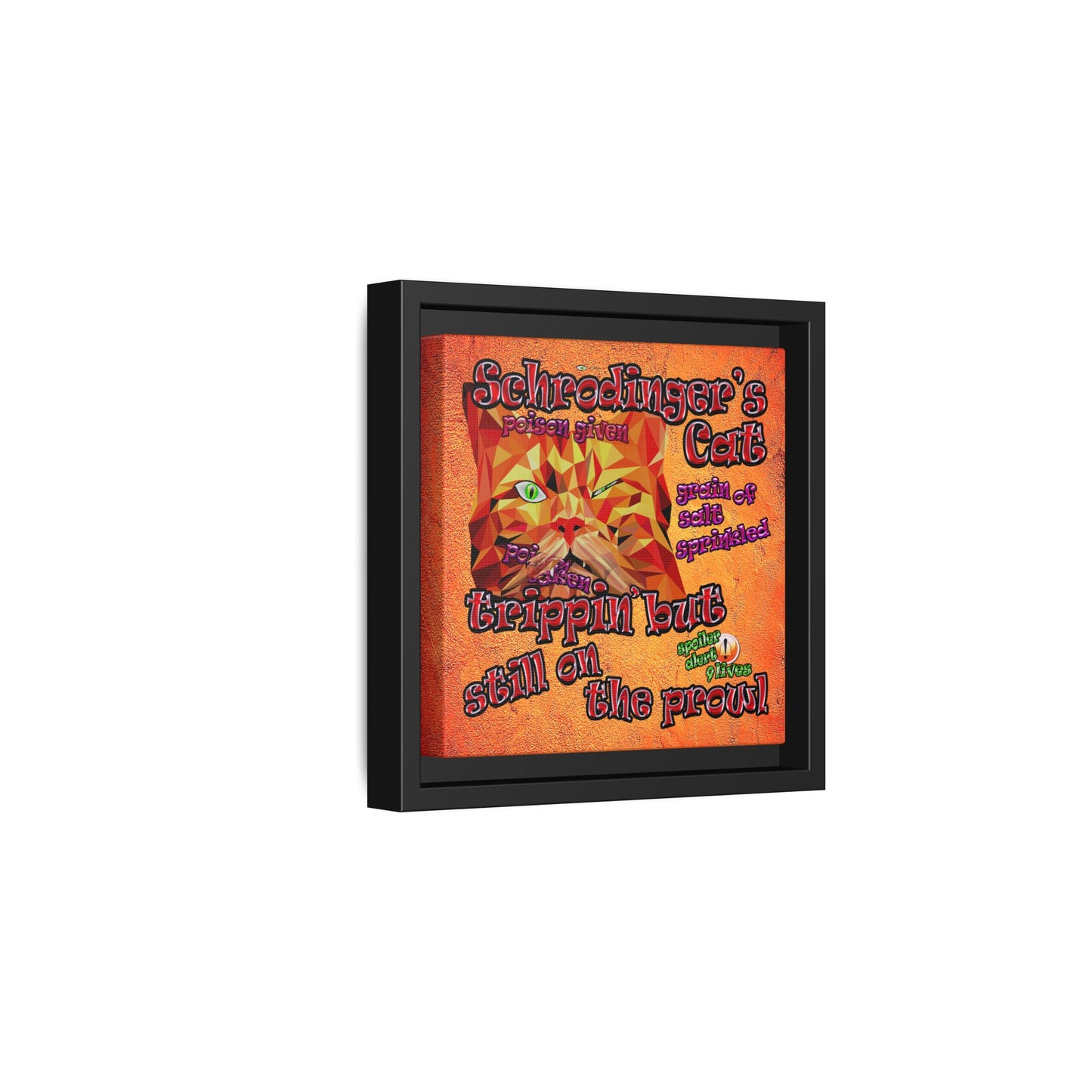 schrodinger's cat - framed canvas art (burnt orange)