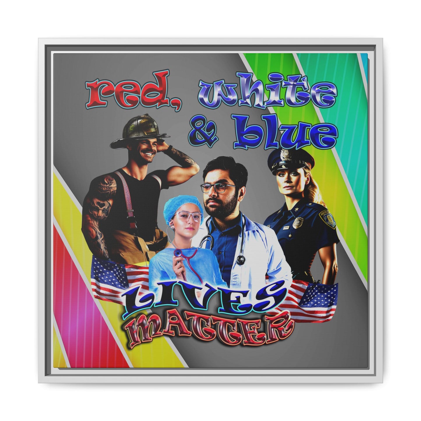 rw&b lives matter - framed canvas art (rainbow split)