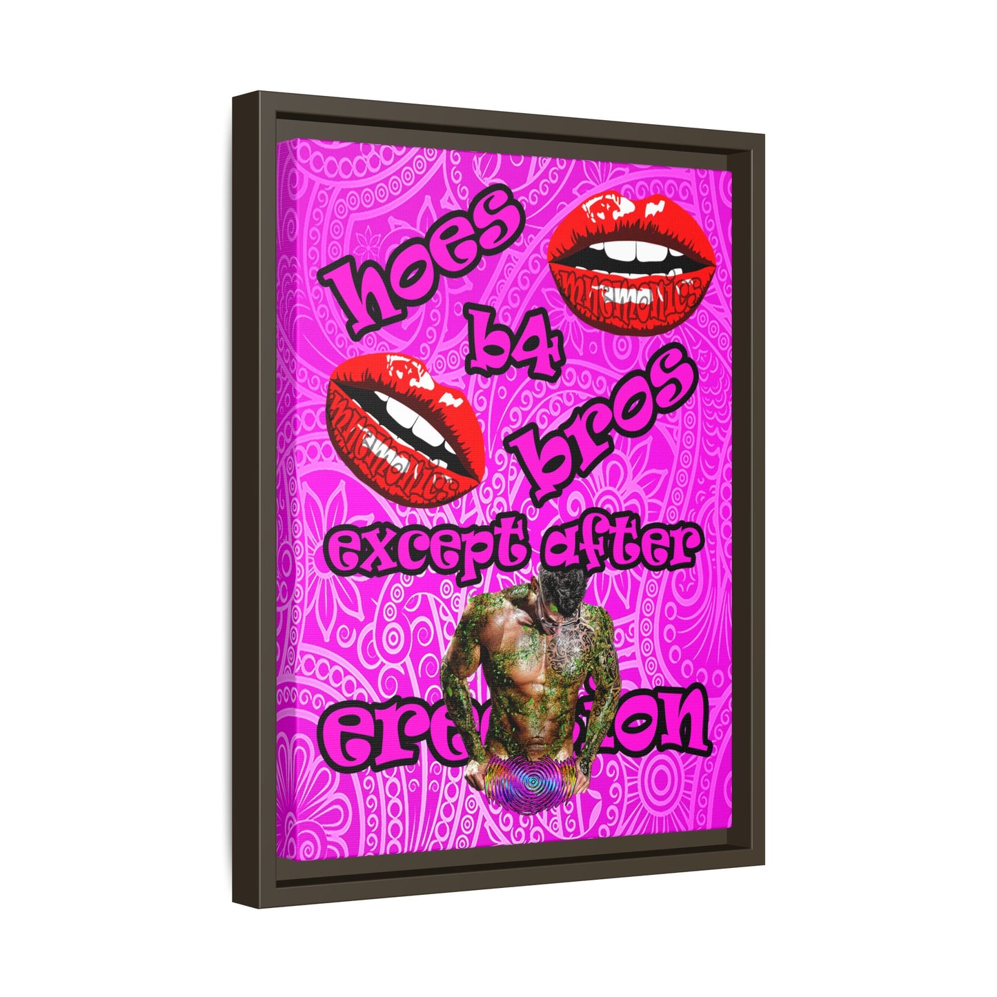 hoes b4 bros - framed canvas art (pink swirl)