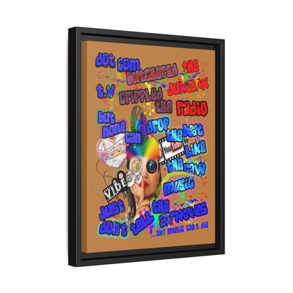 drop the beat - framed canvas art (light brown)