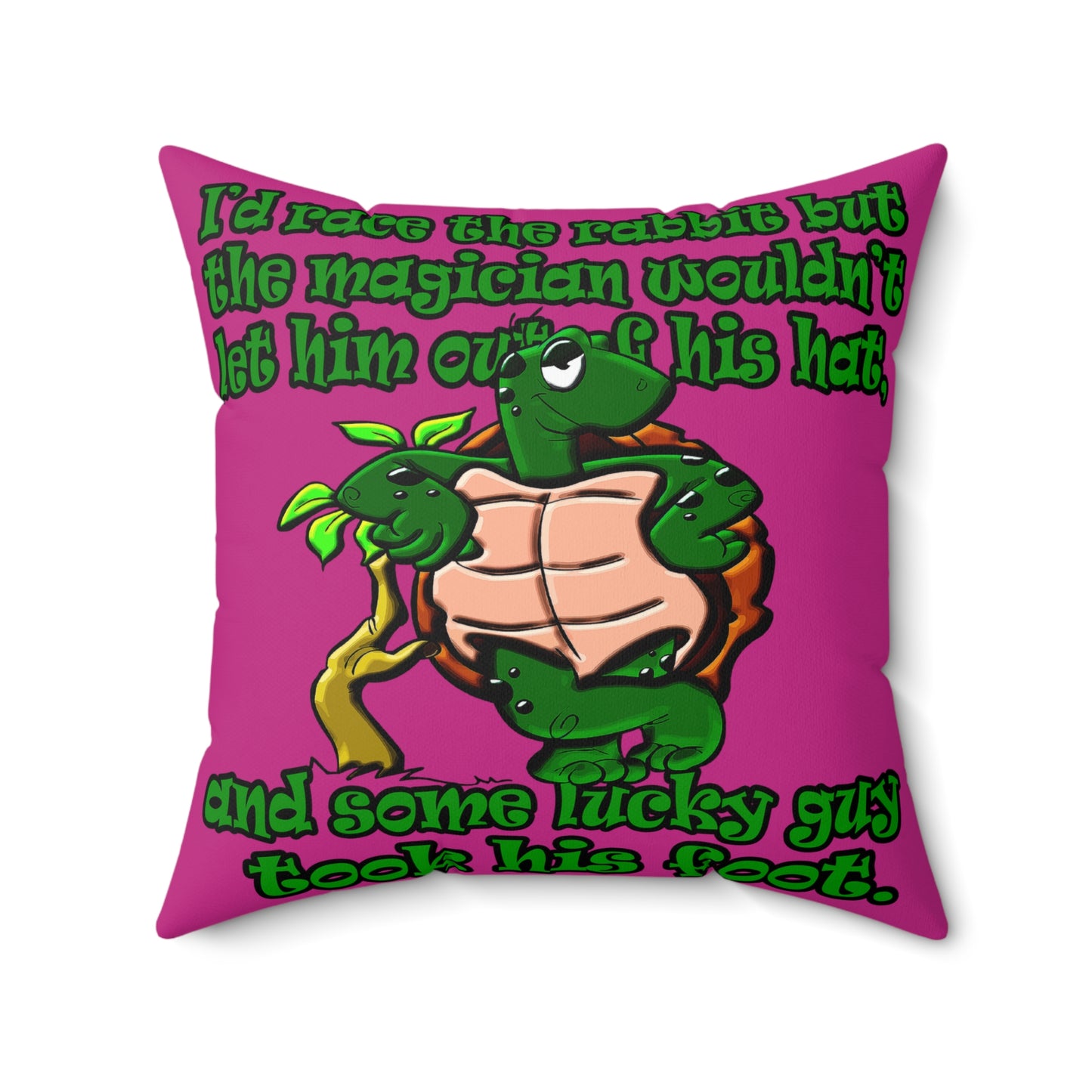 turtle race - Spun Polyester Square Pillow - (pink)